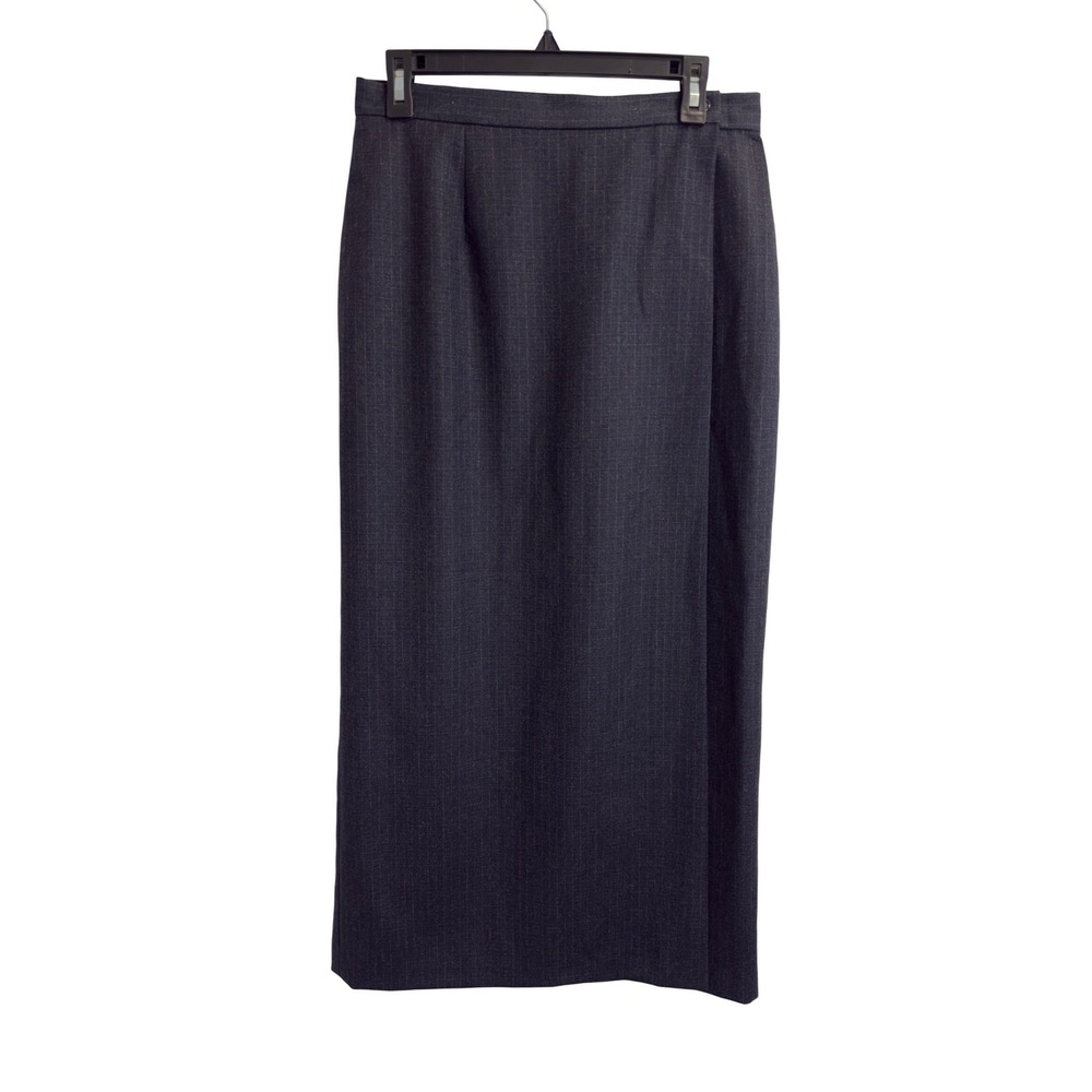Brooks Brothers 100% Worsted Wool Maxi Wrap Skirt Grey‎ Check Size 12 USA Made